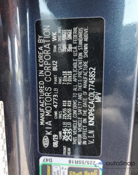 2020 Kia Sportage S z USA, uszkodzony, nr VIN KNDP6CAC0L7745852